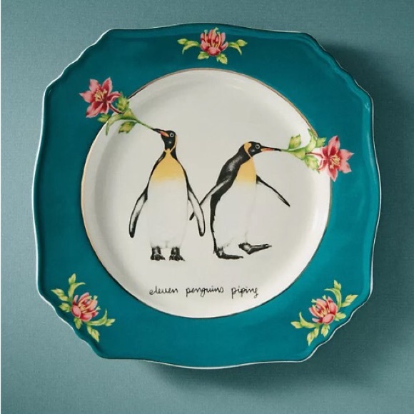 Anthropologie Lou Rota Handpainted Glazed Decaled Set of Four Plates New In Box - Picture 7 of 11